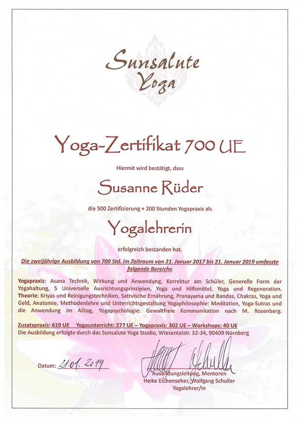 Yoga-Zertifikat 700 UE
